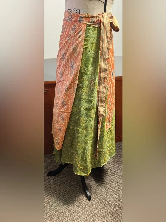 Boho Wrap Skirt in Warm Orange Ikat - Picture 4 of 12